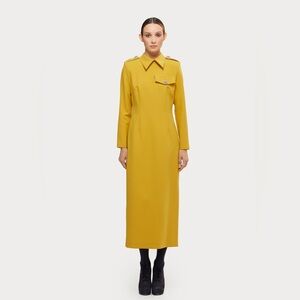 Julia Allert Fitted Long Sleeve Dress With Stand-Up Collar Yellow